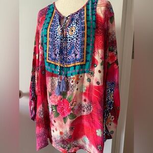 John Mark Multicolor Patterned Dress with Tassels